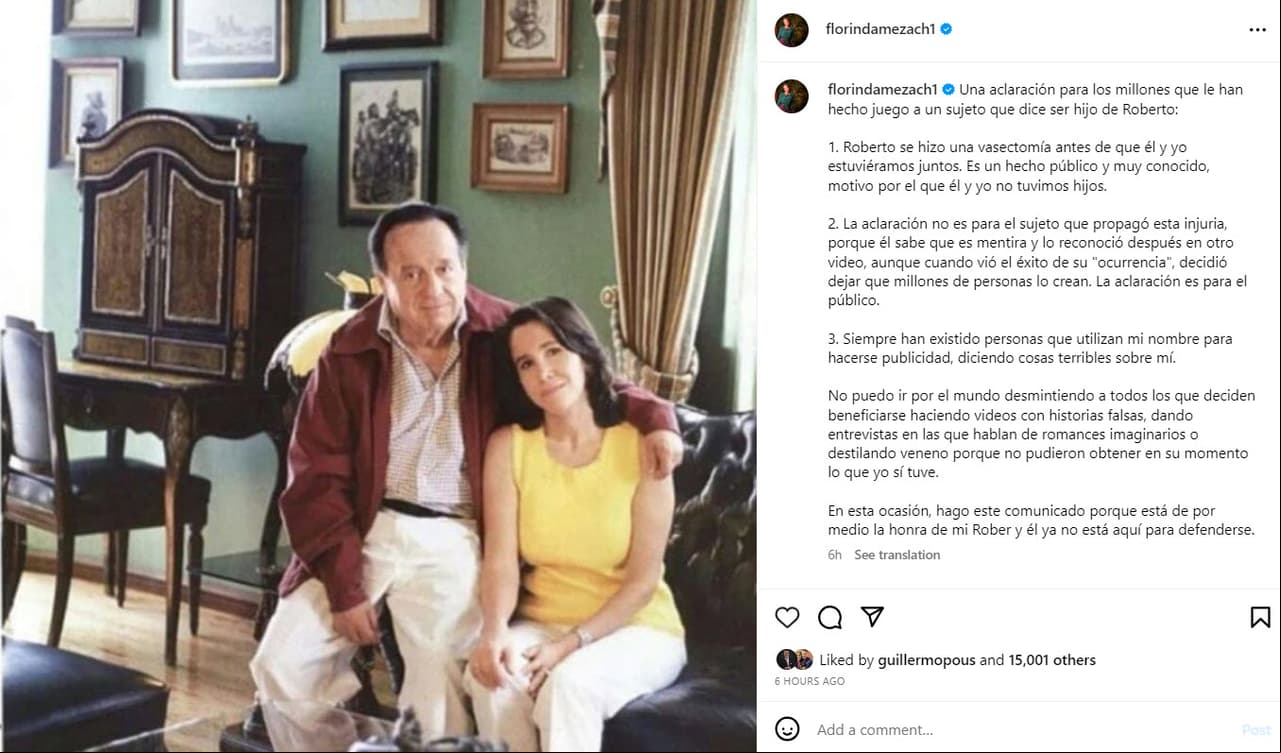 Florinda Meza deiende el honor de su esposo