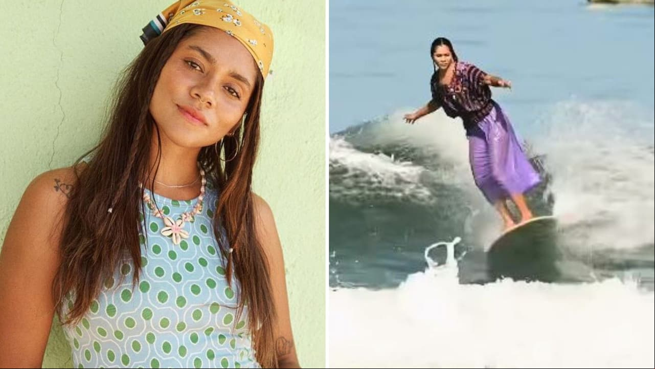 Mexicana surfea usando un hermoso huipil y su video se vuelve viral