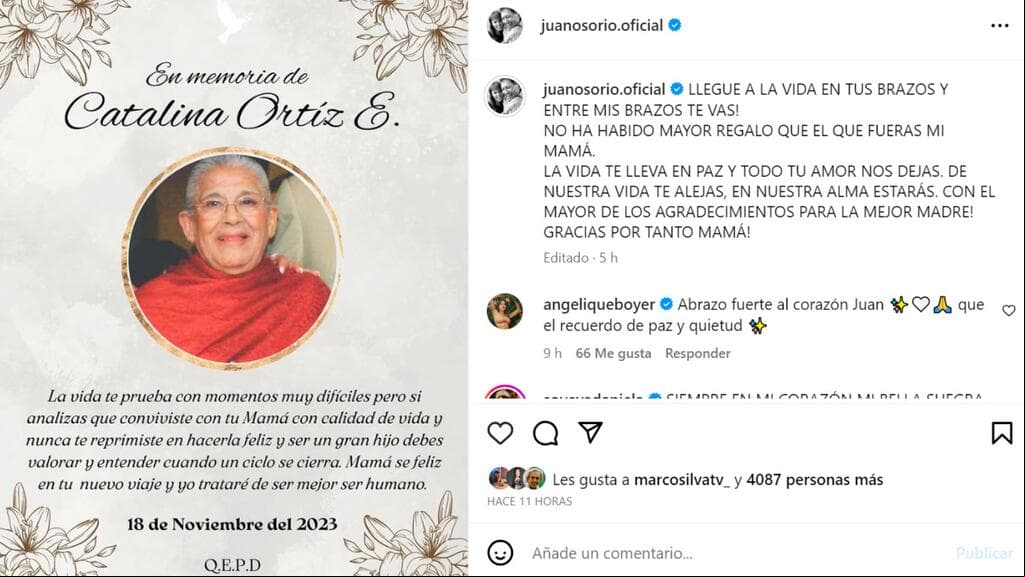 Juan Osorio confirmó que el deceso de su madre ocurrió el pasado 18 de noviembre.