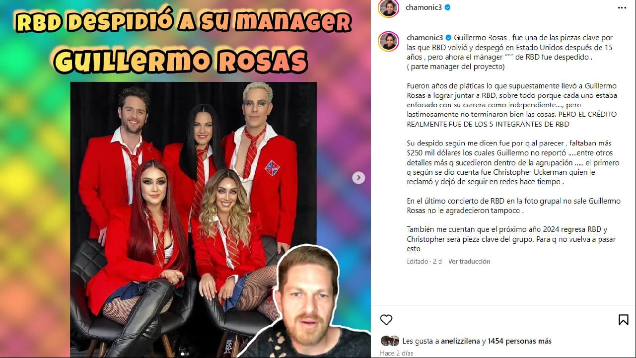 Chamonic reporta el despido de Guillermo Rosas
