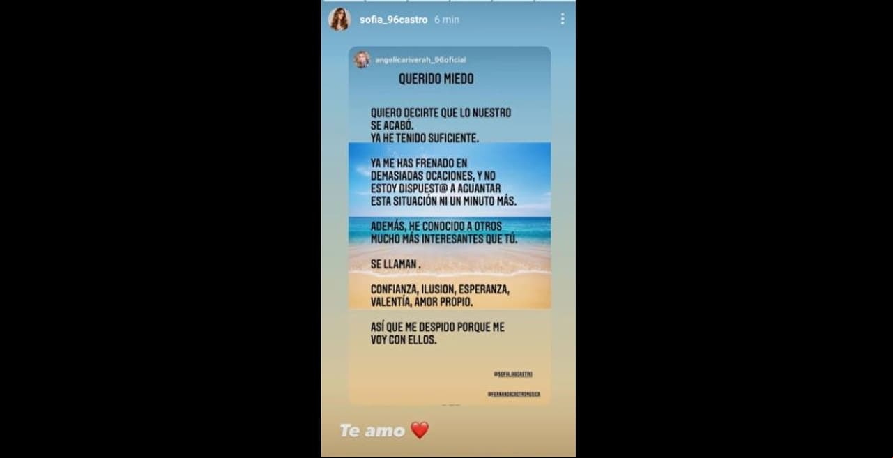 Sofía Castro replicó el mensaje de su mamá y escribió un 'Te amo' como símbolo de apoyo.