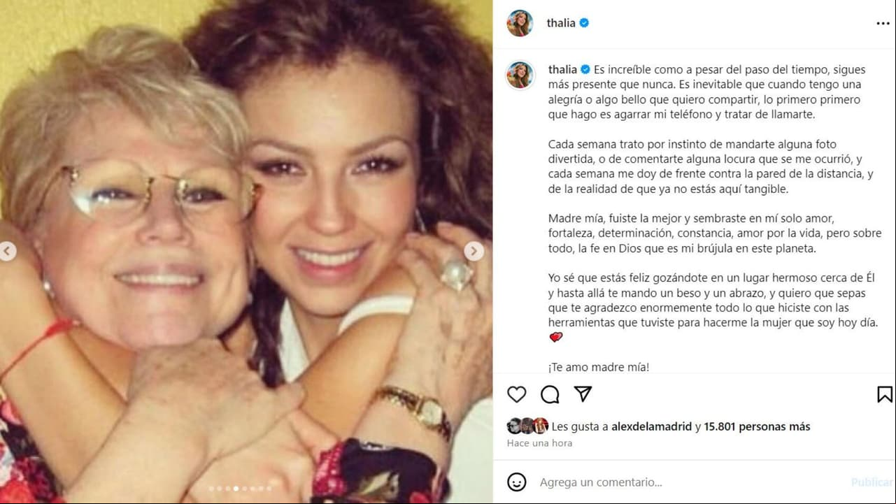 Thalía conmueve con mensaje para su mamá.