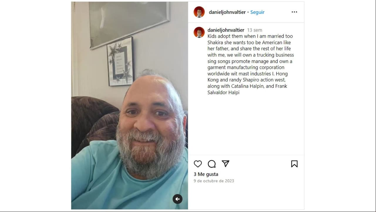Daniel John Valtier publicó un mensaje sobre Shakira en Instagram.