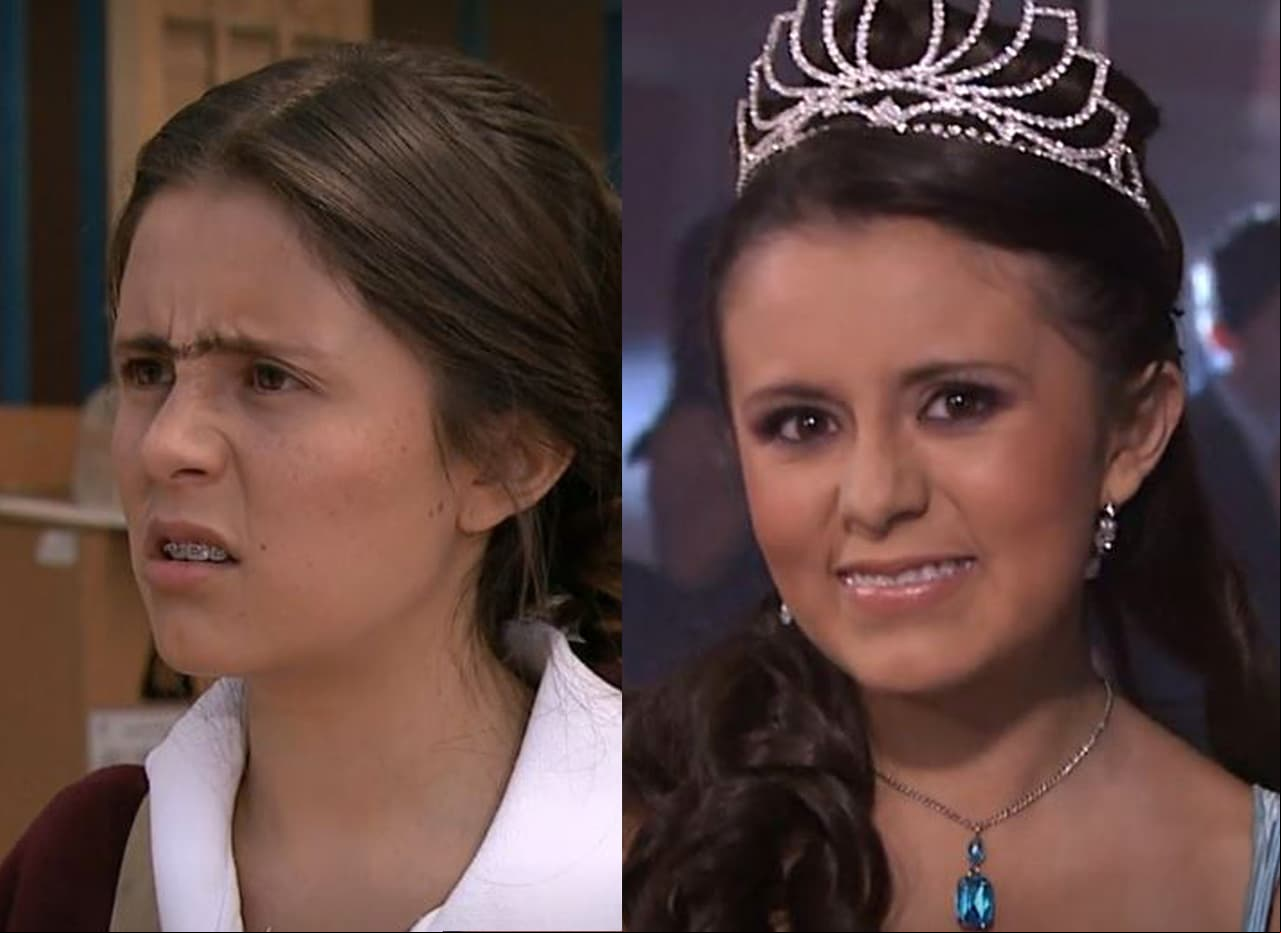 En 'La suerte de la fea a las inteligentes nos vale gorro', Angie tiene prohibido arreglarse hasta que cumple los 15 años de edad, en los que se transforma en una bella mariposa.