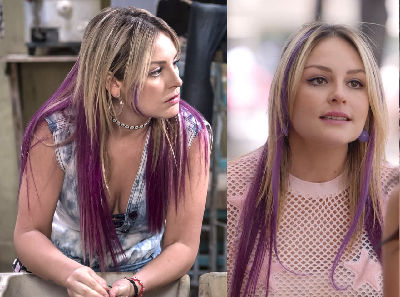 Gema Garoa aparece en la telenovela de La jefa del campeón con extensiones moradas.