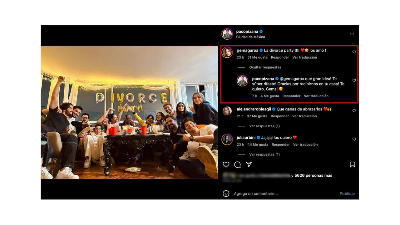 La "fiesta de divorcio" tuvo lugar en casa de la actriz Gema Garoa.