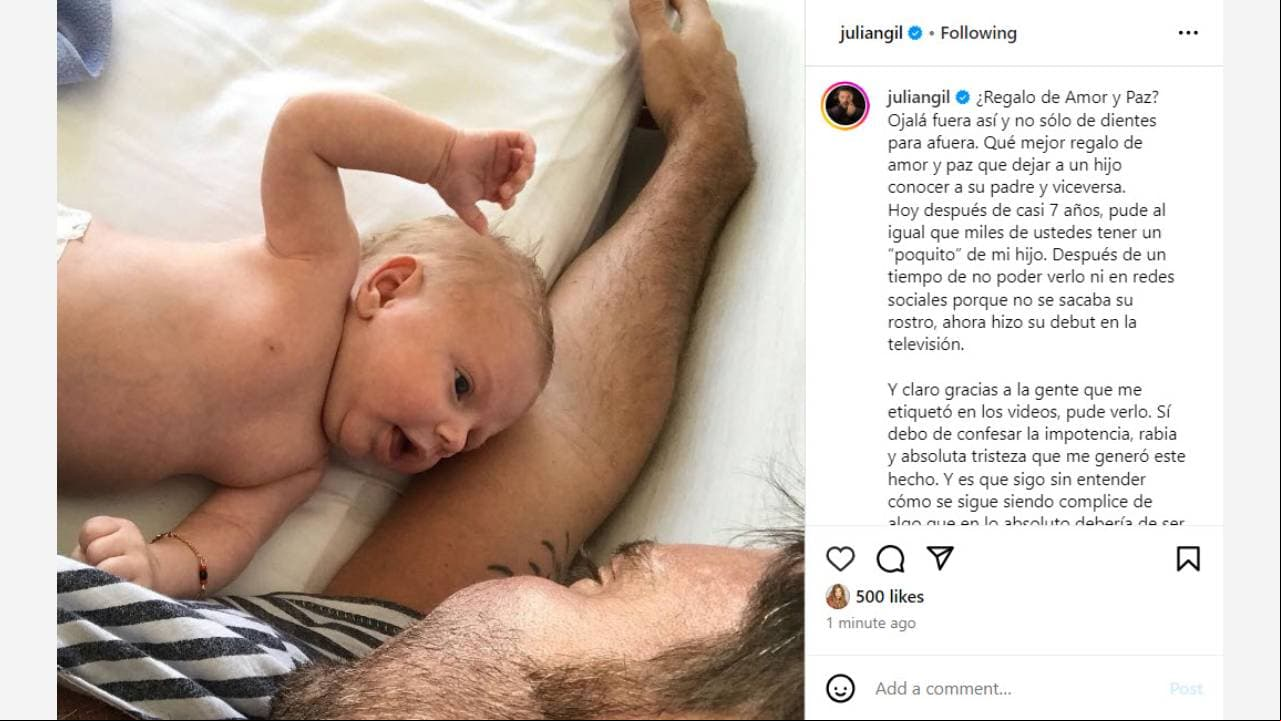 Julián Gil reacciona al debut de Matías en televisión