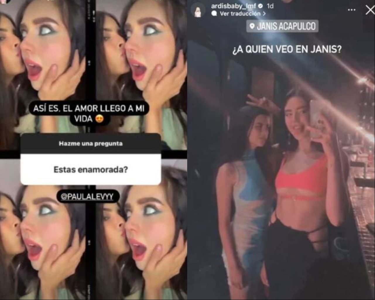 Ardis Baby contestó que el amor "llegó a su vida" junto con fotos en las que Paula Levy le da besos; además estuvieron juntas el pasado fin de semana en Acapulco.