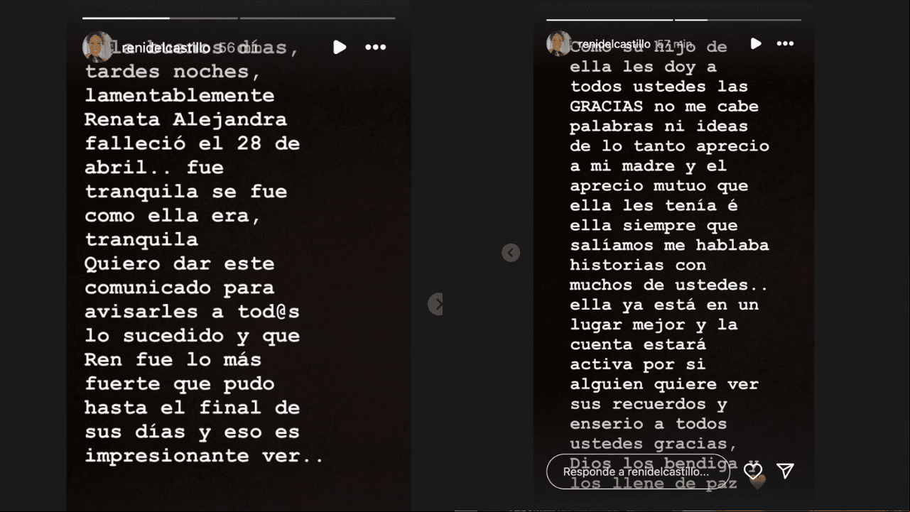 Hijo de Renata del Castillo llora su muerte y le dedica desgarrador mensaje