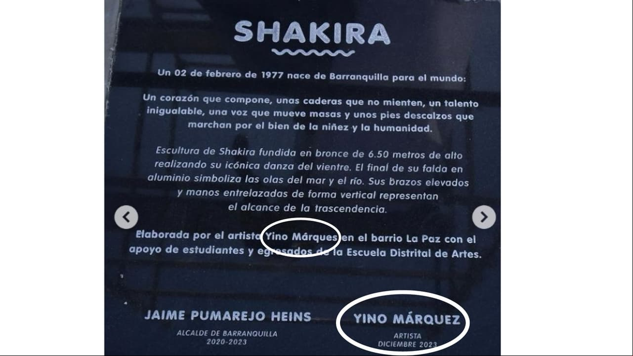 Placa de la estatua de Shakira