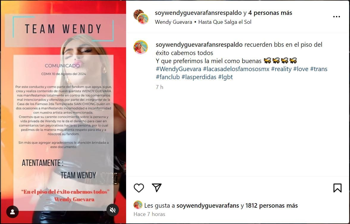 Comunicado del fandom de Wendy Guevara sobre los comentarios de Sian