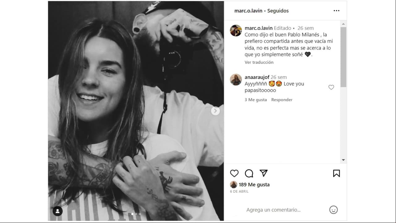 Marco Lavin acompañó con un revelador pensamiento una fotografía en la que sale con Ana Araujo.