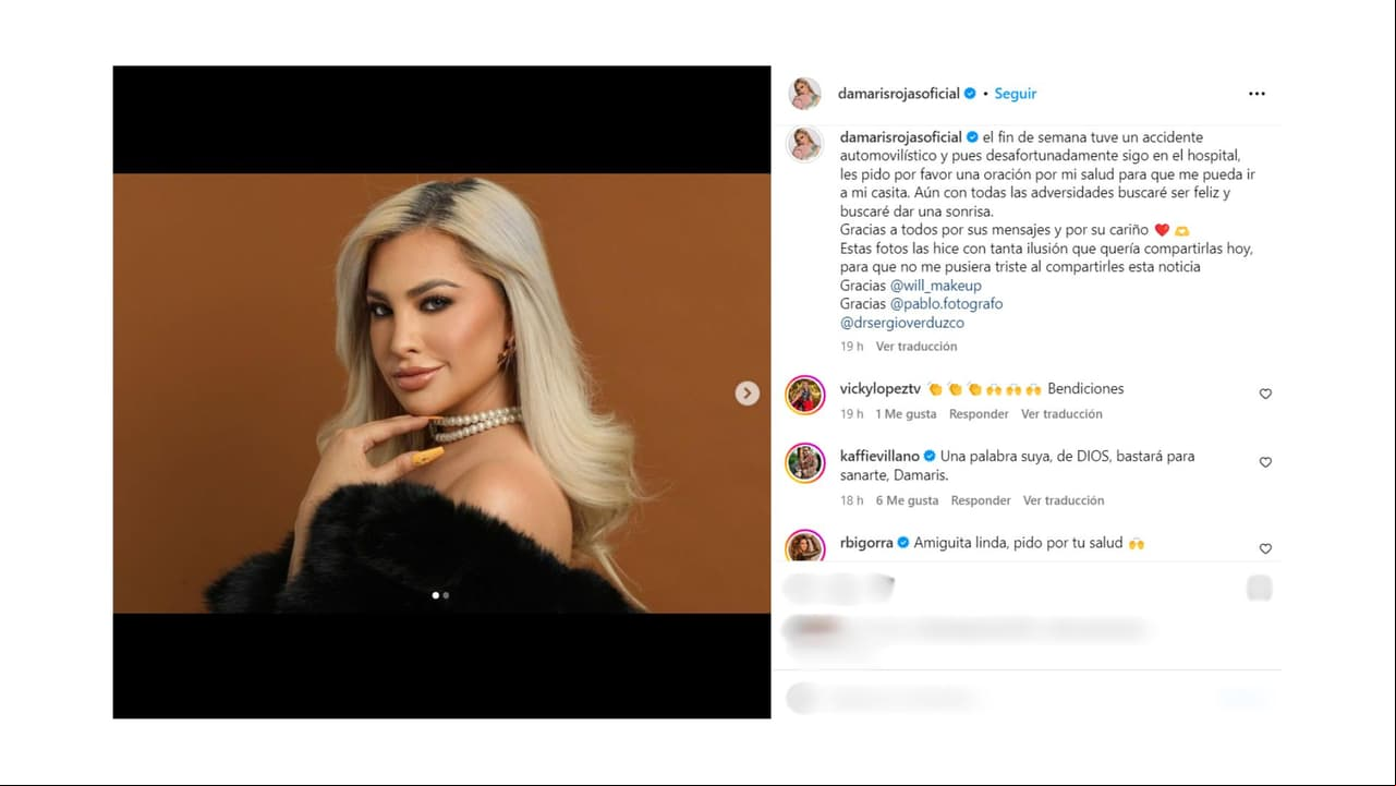 Damaris Rojas pide oraciones para recuperar su salud.