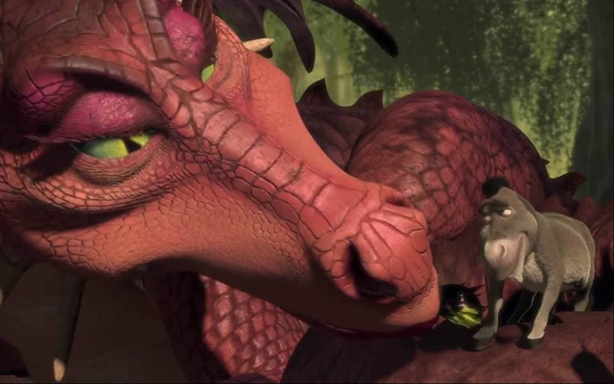 La Dragona quedó encantada con Burro en Shrek.